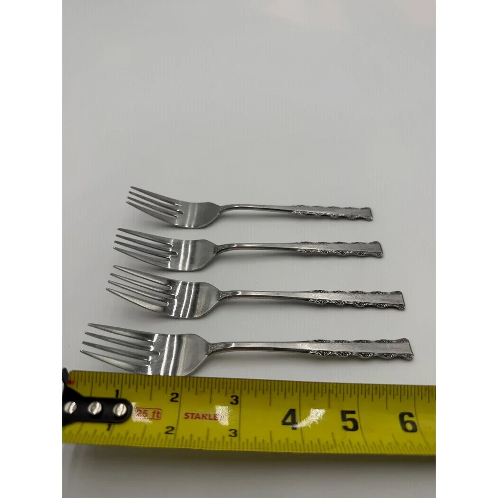 Ekco Eterna Stainless Steel Dinner Forks Set of 4 Monogram F Japan Vintage